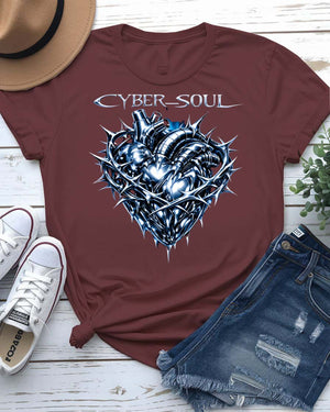 Cyber Soul Tee with glitch-art graphic of a data-stream human silhouette