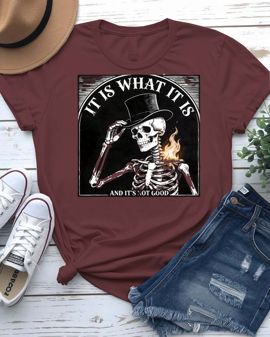 Skull Lovers t-shirt with two ornate skulls embracing in a romantic design