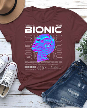 Bionic Streetwear Tee with cybernetic human silhouette on model