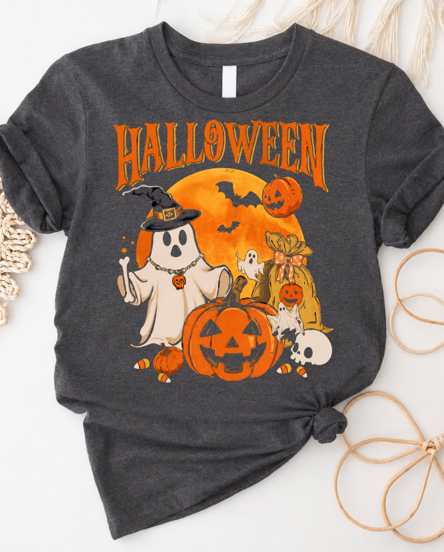 Halloween Ghost & Pumpkins Tee — Cute Vintage Halloween T-Shirt