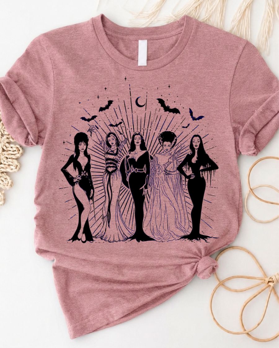 Witch Sisters Gothic Silhouette Tee - Retro Halloween Women's Witch Squad T-Shirt