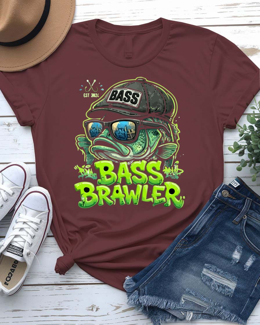 Bass brawler vibes design tee mean bass face aggressive expression