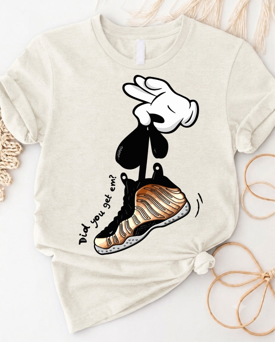 Did you get em sneaker cartoon hand graphic t-shirt with bold streetwear design
