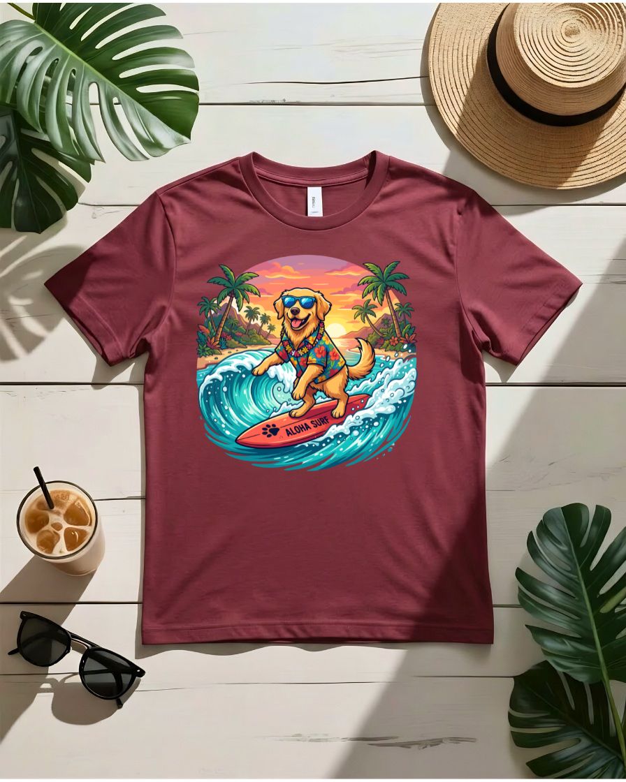 Dog wild waves tee surfing dog on wave graphic