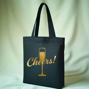 Simple "Cheers" Printed Design Cotton Canvas Tote Bag