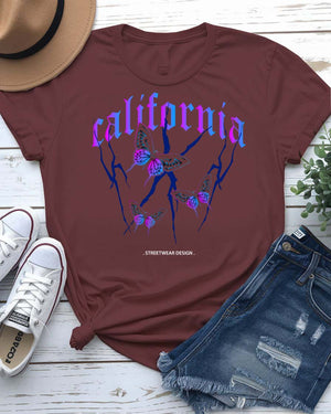 California Streetwear Urban Style Tee with bear and palm trees on model