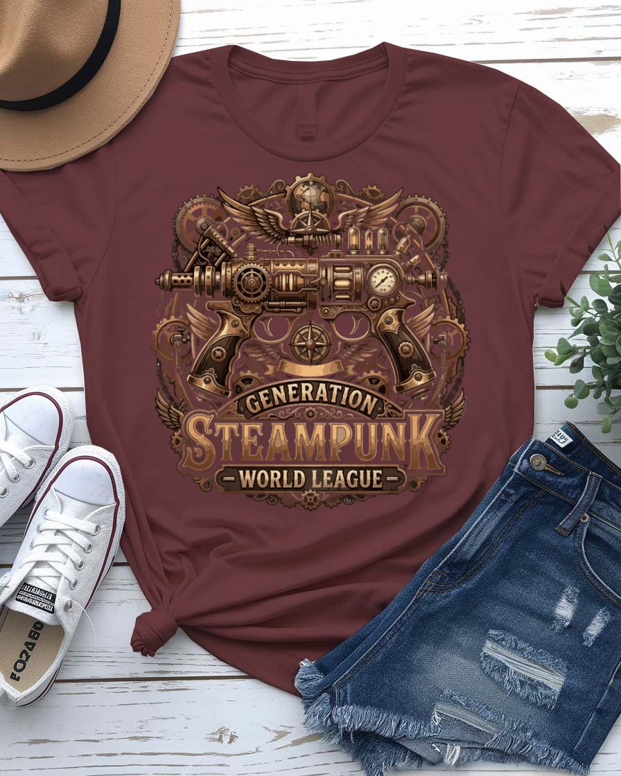 Generation steampunk world league vibes tee cogwheel globe gears