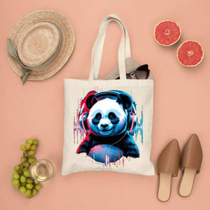 “DJ panda artwork canvas tote for music lovers”