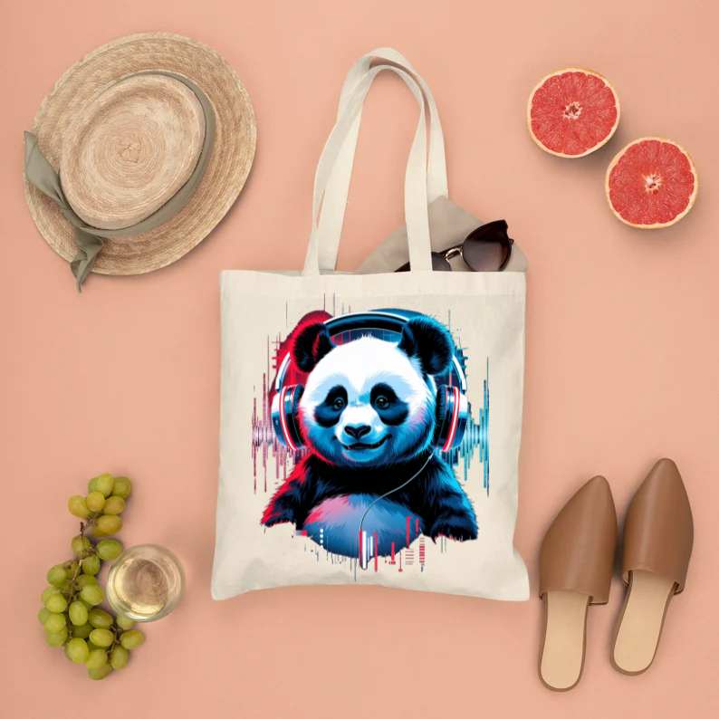 “DJ panda artwork canvas tote for music lovers”