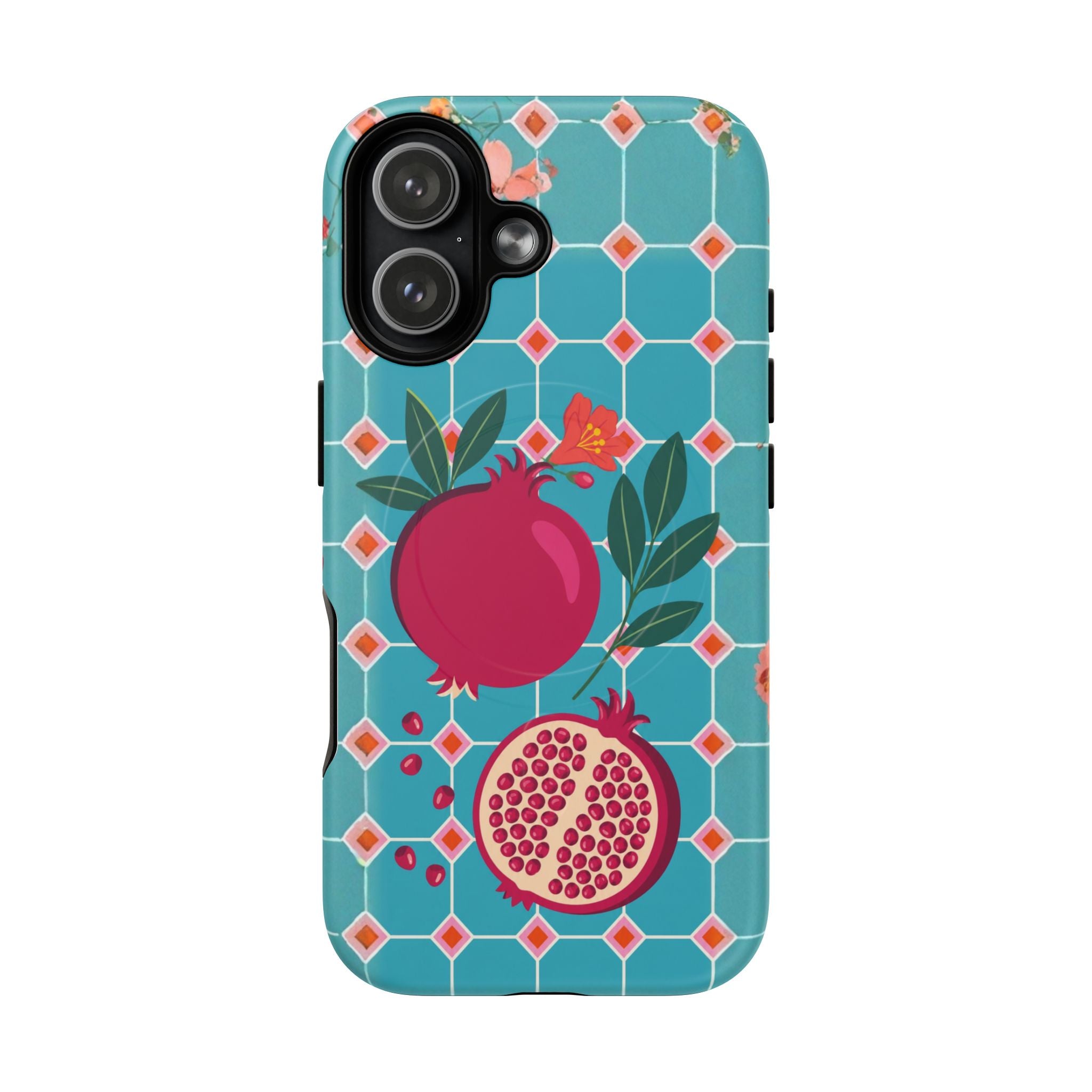 Pomegranate Pattern Tough Magnetic Phone Case – Teal Tile Floral Design