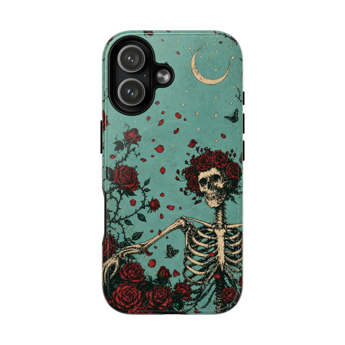 Skeleton & Roses Tough Magnetic Phone Case – Gothic Moon iPhone Cover