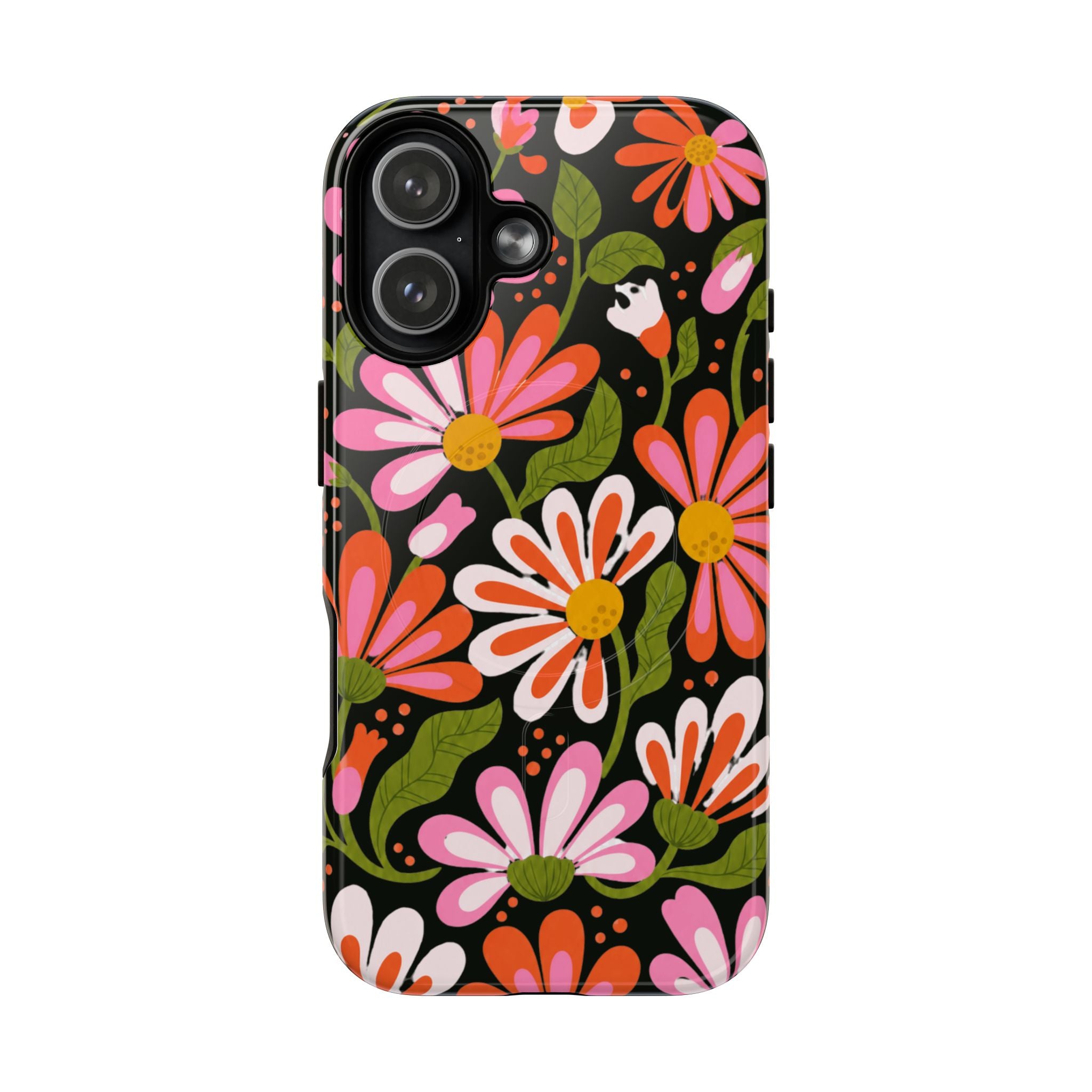 Floral Daisies Magnetic Tough Phone Case — Bold Pink & Orange Flower Design