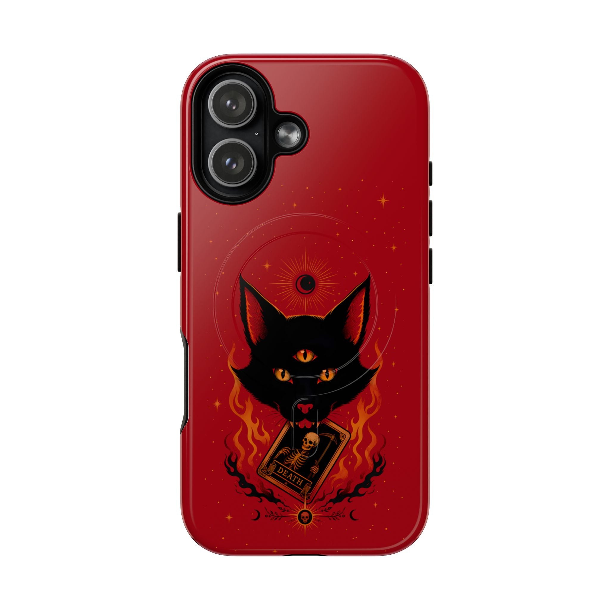 Mystic Triple-Eye Cat Tough Magnetic Phone Case — Red Occult Design