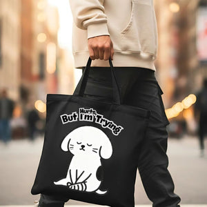 "Hurt But I am Trying" Cute Sad Dog Meme Tote Bag
