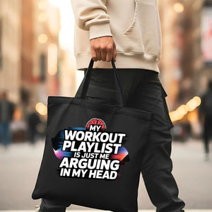 Workout Playlist Tote Bag with Fitness & Music Design
