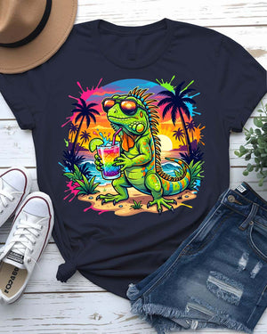 Tropical iguana vibes tee with sunglasses graphic