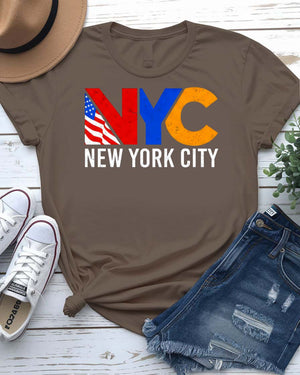 NYC Streetwear T-Shirt with geometric five boroughs map on model