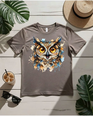 Golden gaze owl tee glowing golden eyes moonlit branch