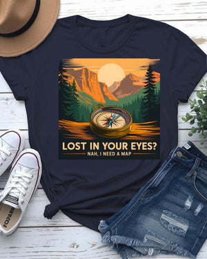 Lost in Your Eyes Tee with elegant script text on soft vintage white