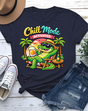 Chill mood activated summer tee with button graphic