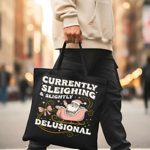 Currently Sleighing" Holiday Pun Tote Bag