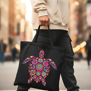 Vibrant Colorful Sea Turtle Art on Cotton Canvas Tote Bag