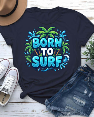 Born to surf tee vintage longboard wave graphic