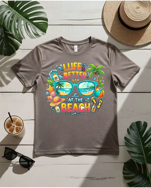 Life better at the beach tee beach chair ocean view graphic