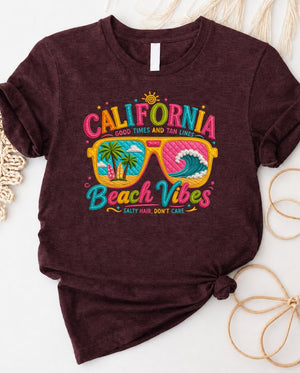 California beach vibes t-shirt with retro camper van graphic