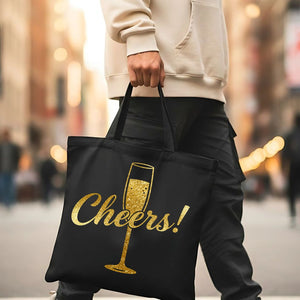 Simple "Cheers" Printed Design Cotton Canvas Tote Bag