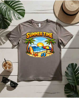 Summer time vibes tee retro script sunburst graphic