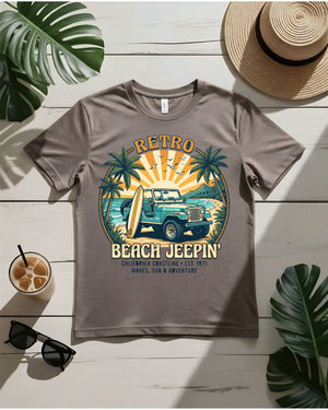 Retro beach jeepin tee vintage jeep surfboards coastal highway