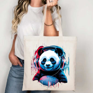 “DJ panda artwork canvas tote for music lovers”