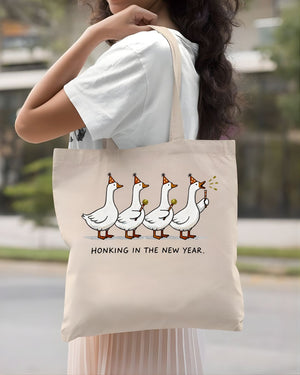 Honking In New Year Funny Cartoon Goose Tote Bag