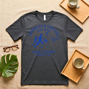 Eggy Mess Funny Breakfast Graphic T-Shirt on Model