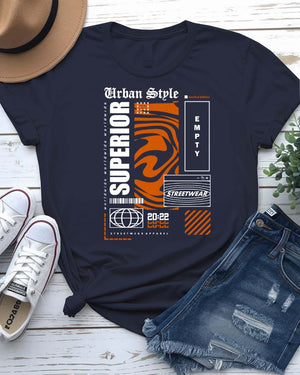 Empty Streetwear Tee with blank rectangle graphic on model