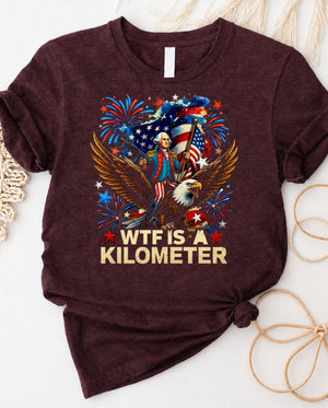 WTF is a Kilometer t-shirt featuring confused George Washington