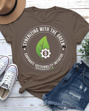 Synerizing With Green St. Patrick's Day Tee with pie chart to shamrock on model