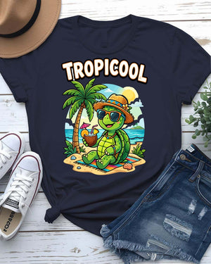 Tropicool tortoise summer tee with sunglasses graphic