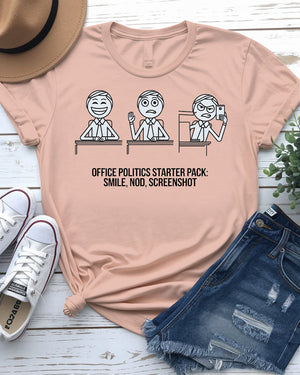 Office Politics Starter Pack Funny Doodle Tee front view