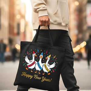 Funny Goose Meme "Happy New Year" Tote Bag for 2025