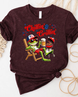 Chillin and Grillin 4th of July Tee with BBQ grill graphic