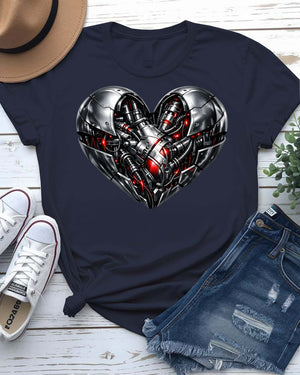 Iron Heart Tee with graphic of a forged, metallic riveted heart