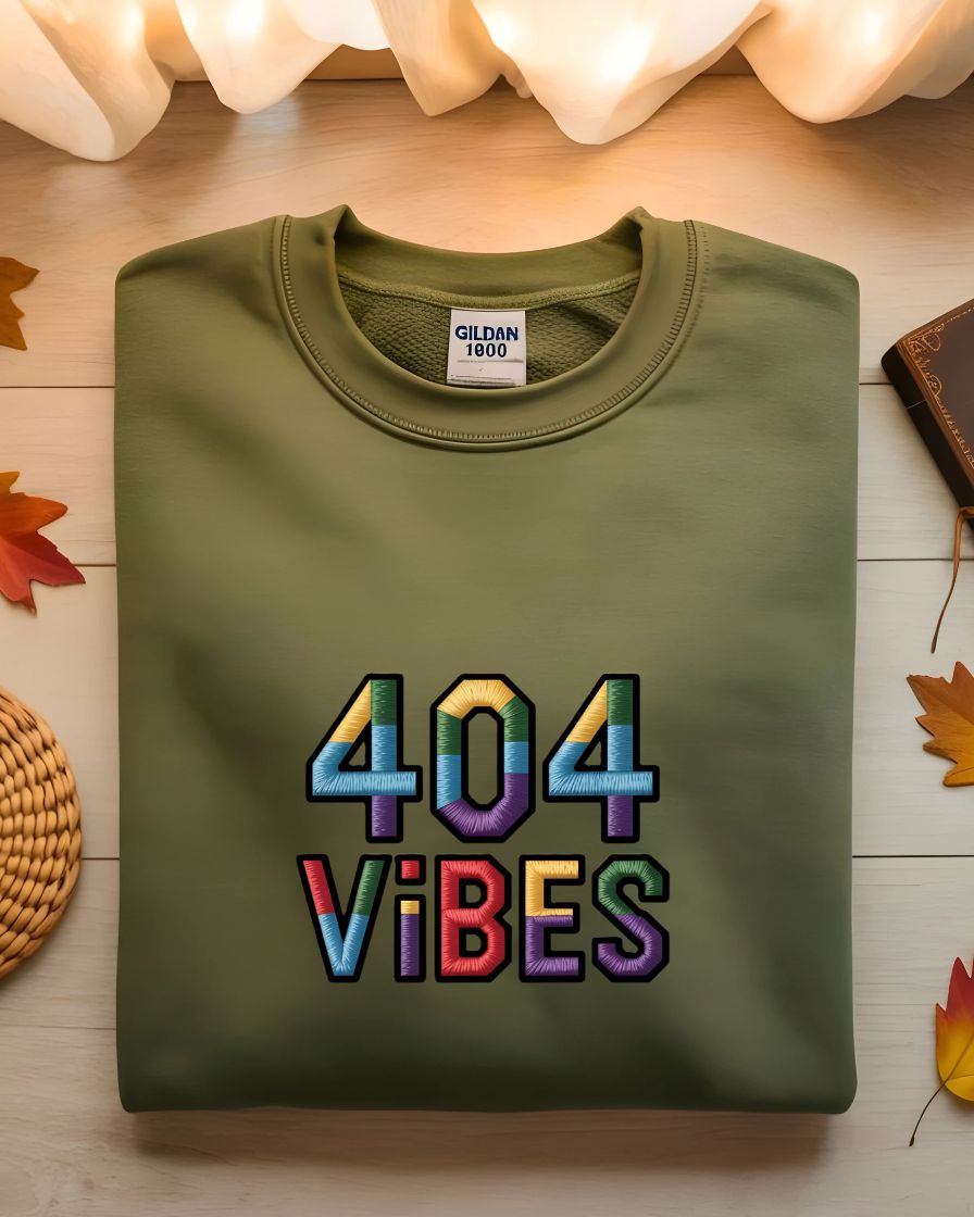 Funny 404 vibes meme embroidered crewneck