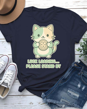 Luck Loading St. Patrick's Day Tee with spinning clover wheel on model