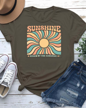 Sunshine tee smiling sun with golden rays graphic