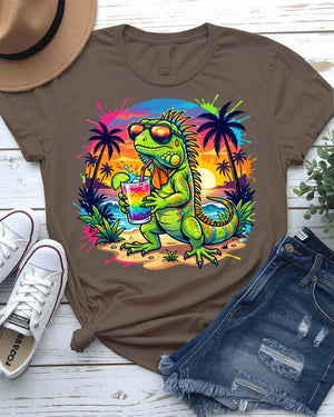 Tropical iguana vibes tee with sunglasses graphic