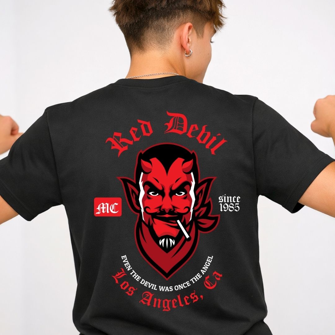 Red Devil Streetwear Tee with Striking Neo-Traditional Graphic