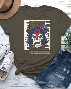 Skull Gothic Streetwear Tee with Victorian skull and roses on model
