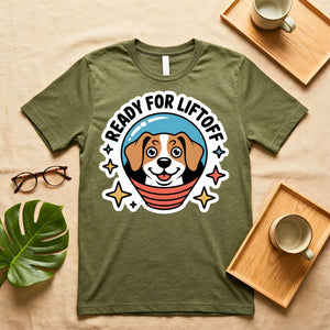 Ready For Liftoff Vintage Rocket Graphic T-Shirt on Model